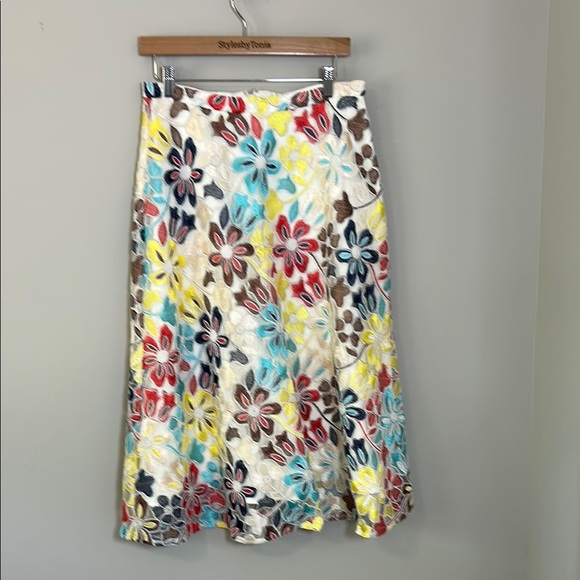 Anthropologie Eva Franco Embroidered Floral Midi Skirt Mesh Satin Lined Sz 6 - Picture 4 of 14